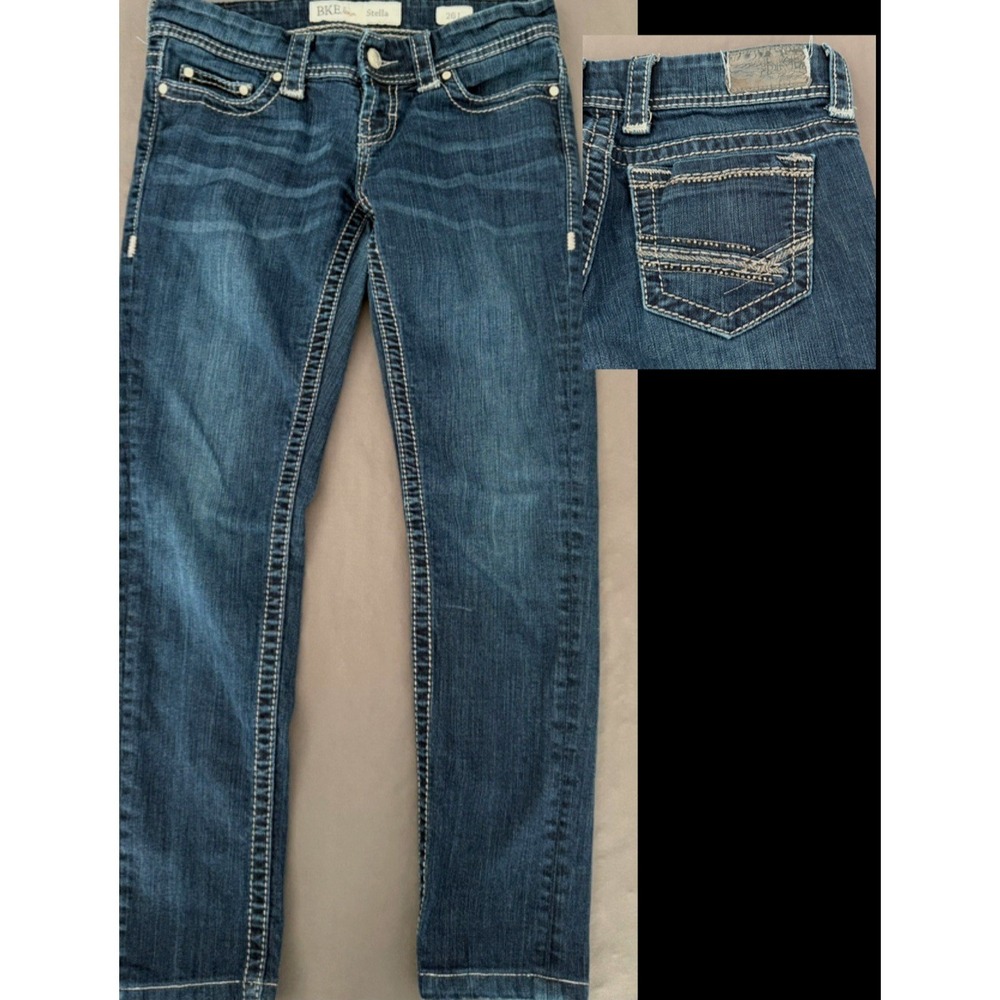 BKE Jeans Womens 26 Short Stella Low Rise Slim Fit Skinny Dark Denim Embellished